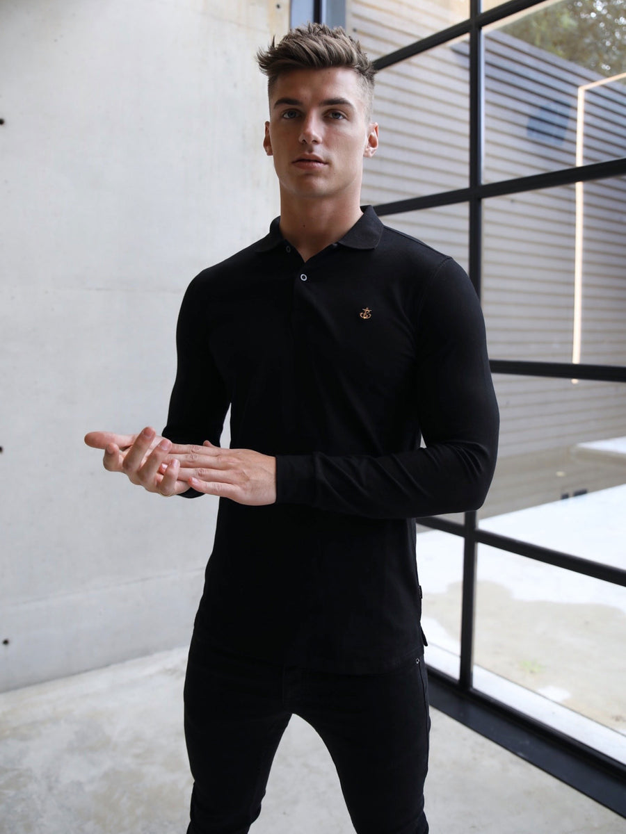 Buy Harrow Button Up Long Sleeve Black Mens Polo Shirt – Blakely ...