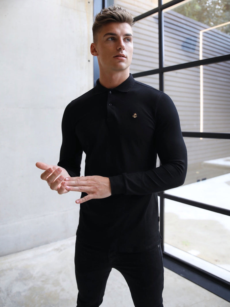 Harrow Long-Sleeve Polo - Black