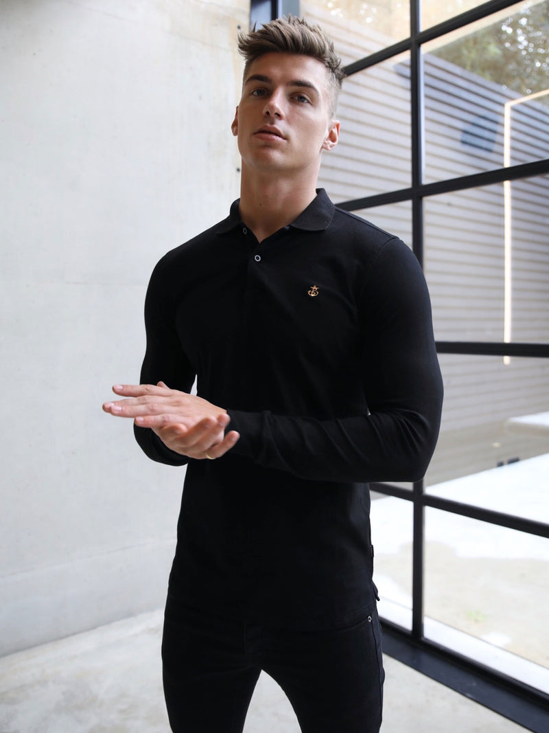 Harrow Long-Sleeve Polo - Black