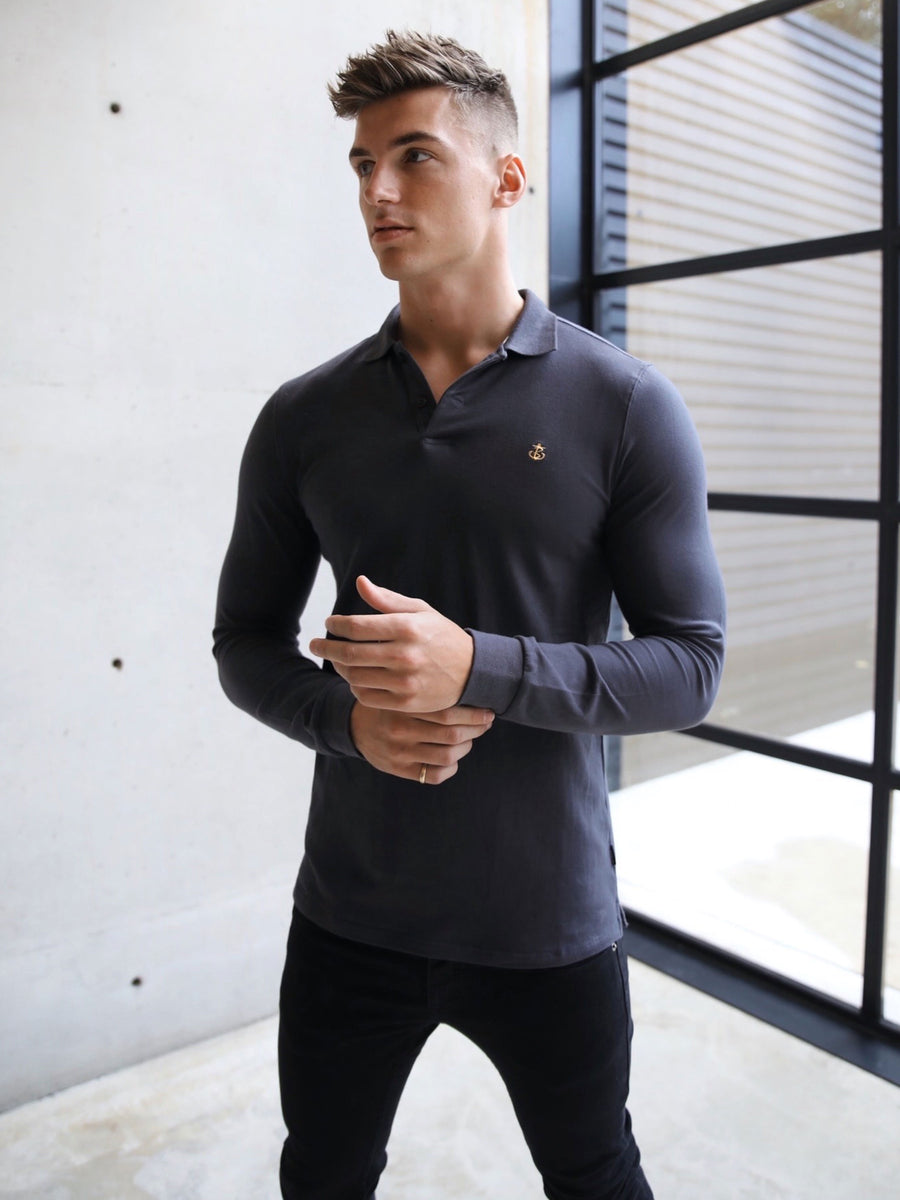 Charcoal long 2024 sleeve polo