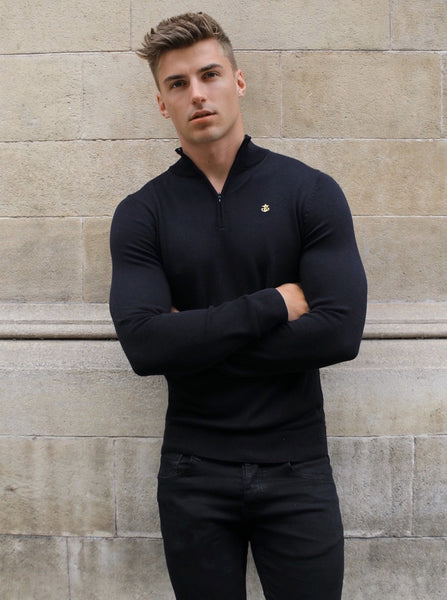 Buy Oxbridge Mens Black Knitted 1/4 Zip Jumper – Blakely Clothing EU