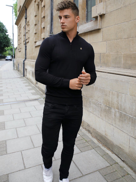 Buy Oxbridge Mens Black Knitted 1/4 Zip Jumper – Blakely Clothing EU