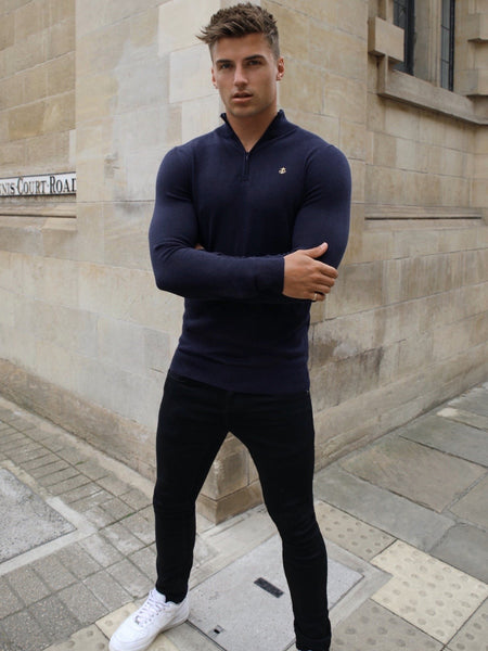 Buy Oxbridge Mens Navy Knitted 1/4 Zip Jumper – Blakely Clothing EU