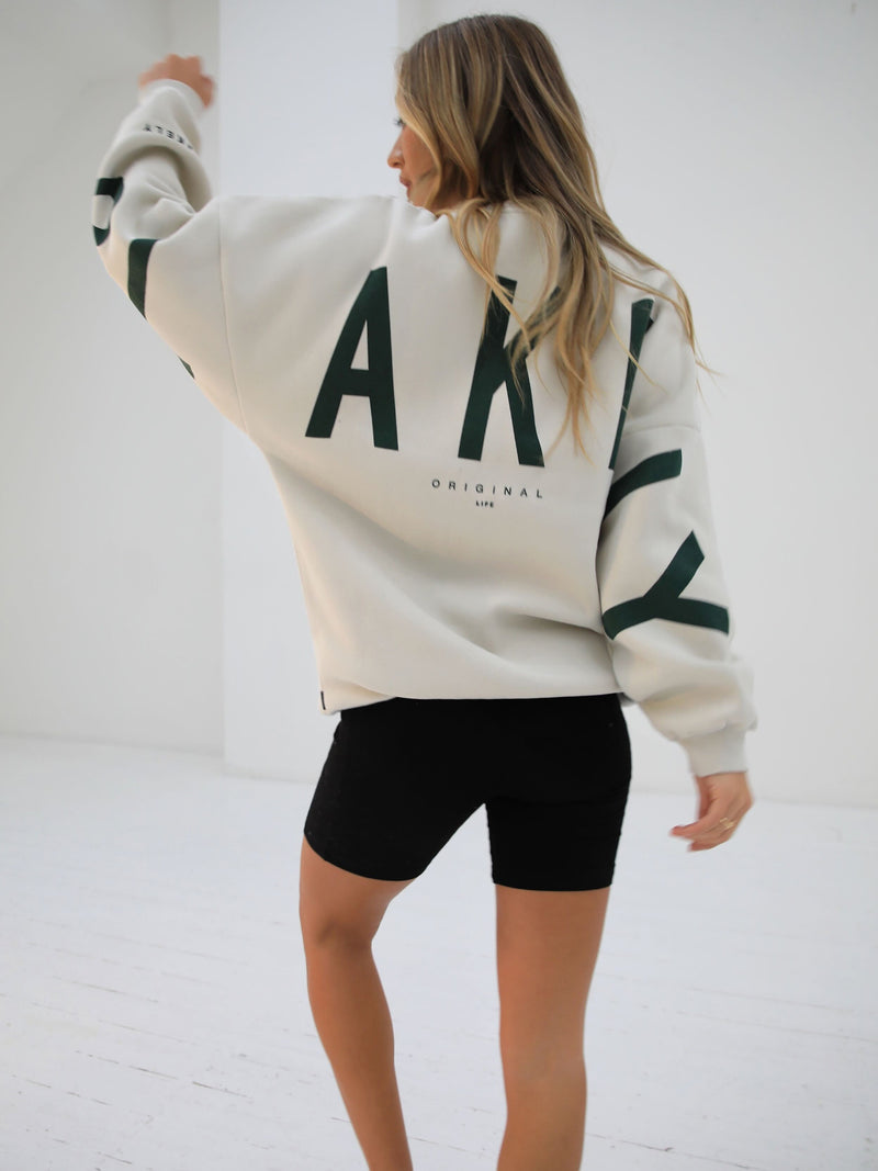 Isabel Oversized Jumper - Chalk & Forest Green