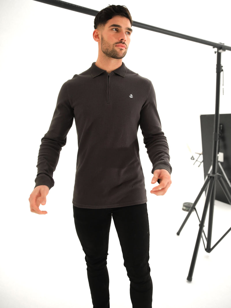 Aspen Long Sleeve Polo - Charcoal