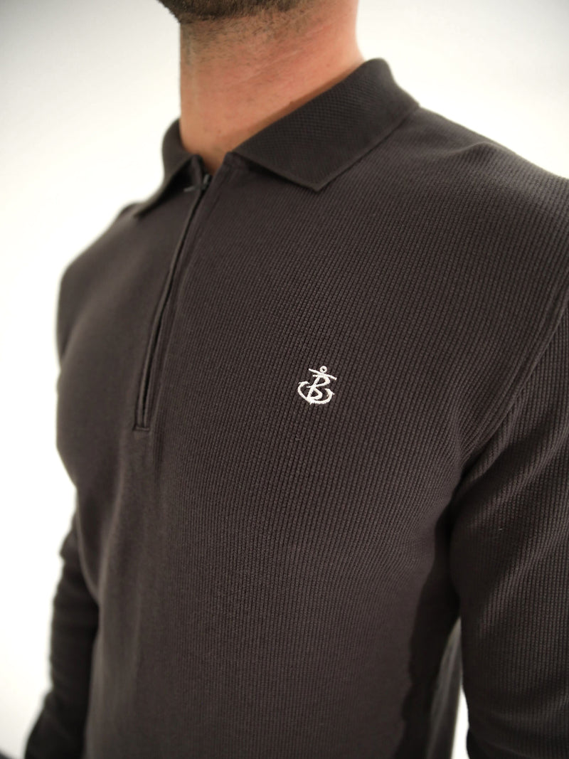 Aspen Long Sleeve Polo - Charcoal