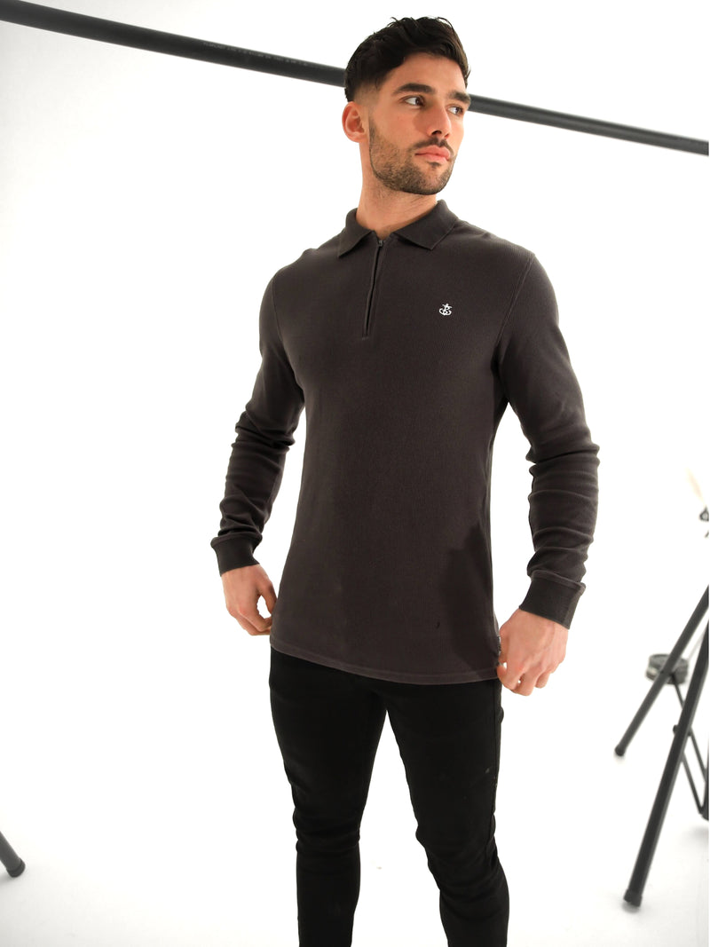 Aspen Long Sleeve Polo - Charcoal