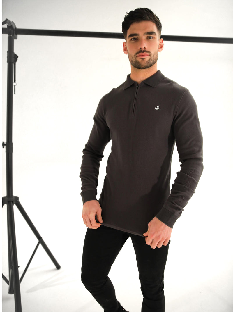 Aspen Long Sleeve Polo - Charcoal