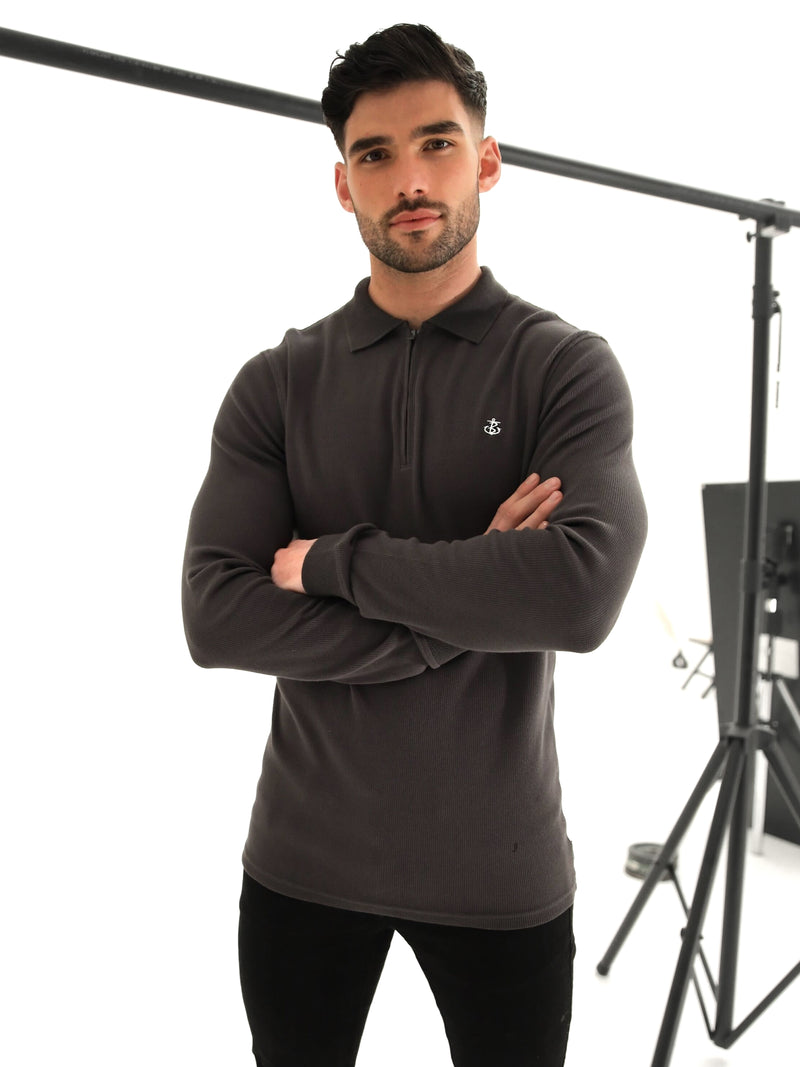 Aspen Long Sleeve Polo - Charcoal