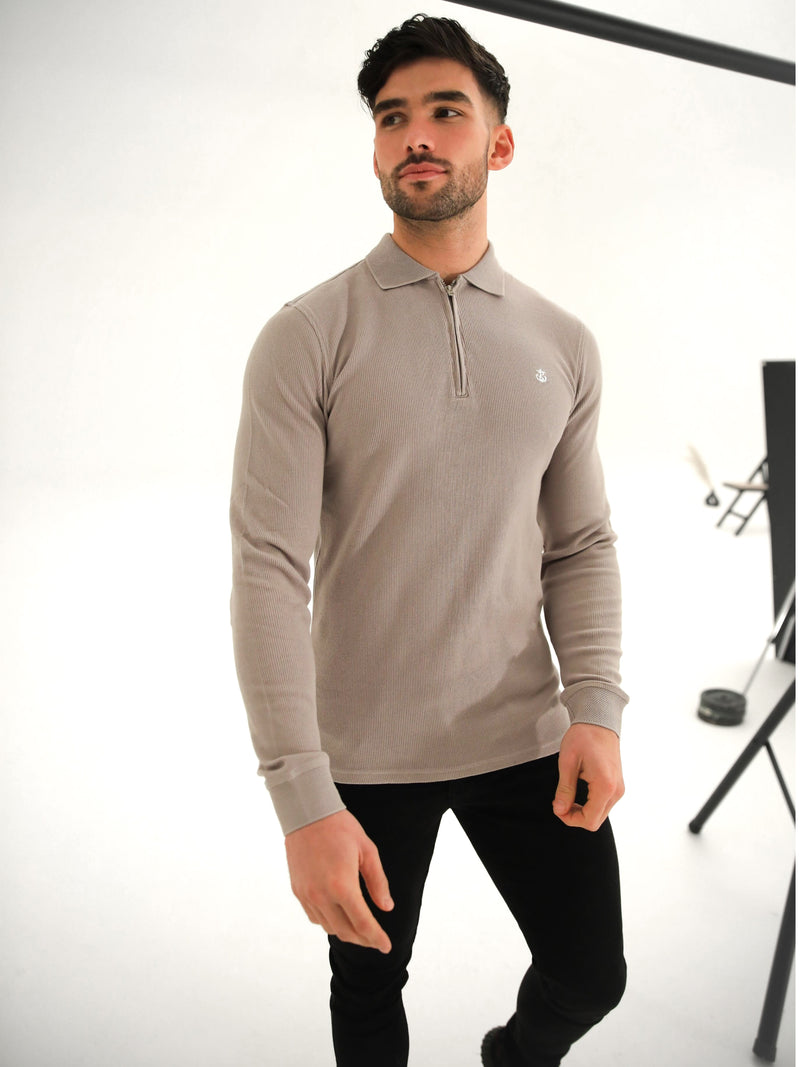 Aspen Long Sleeve Polo - Stone