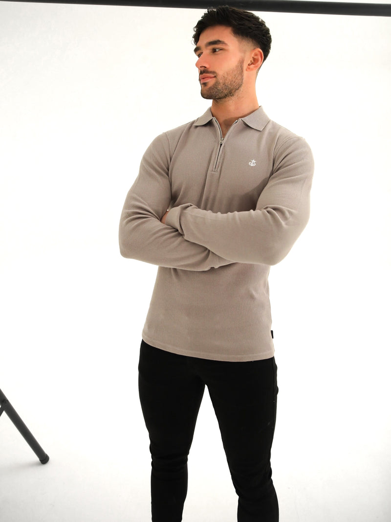 Aspen Long Sleeve Polo - Stone