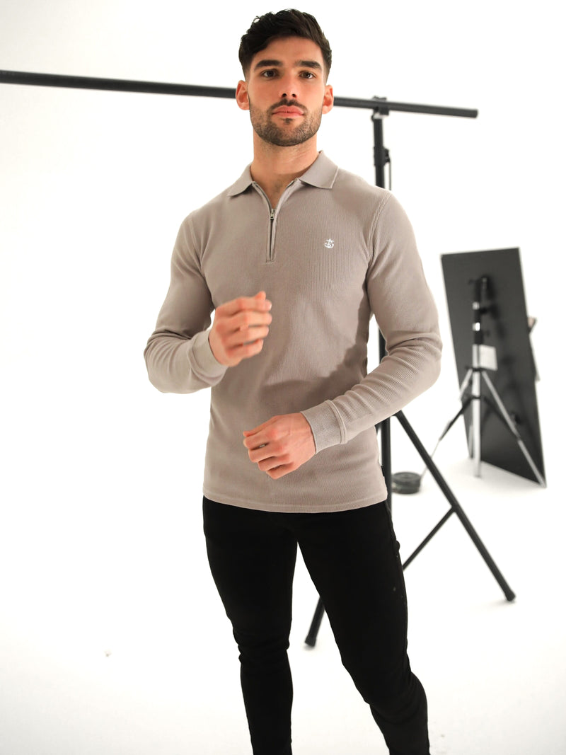 Aspen Long Sleeve Polo - Stone