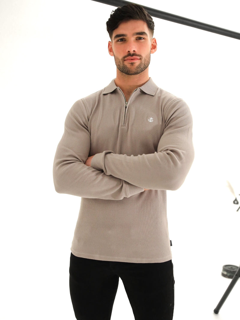 Aspen Long Sleeve Polo - Stone