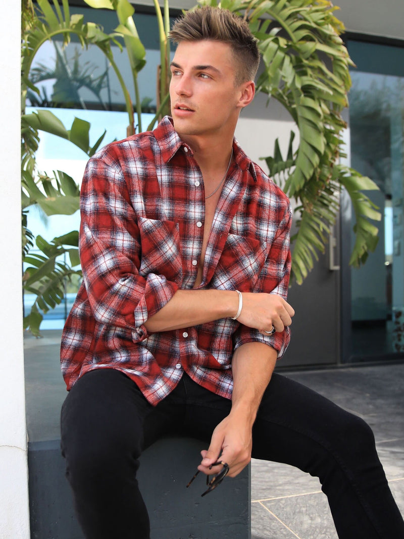 Maine Oversized Plaid Shirt - Red