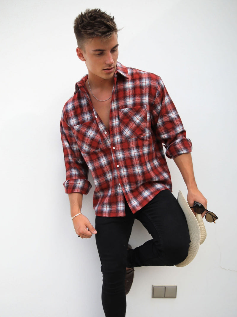 Maine Oversized Plaid Shirt - Red