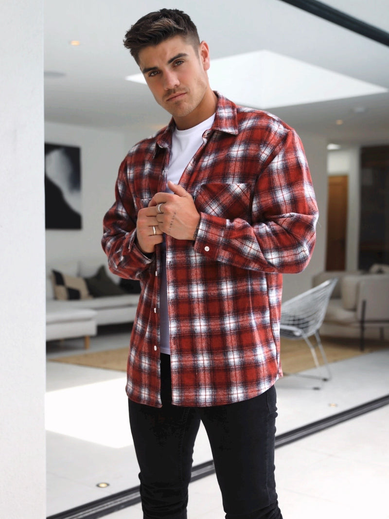 Maine Oversized Plaid Shirt - Red