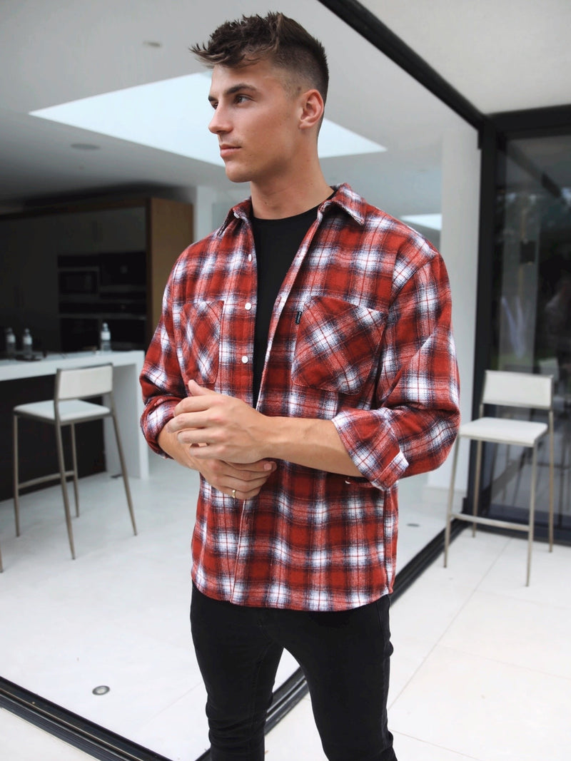 Maine Oversized Plaid Shirt - Red