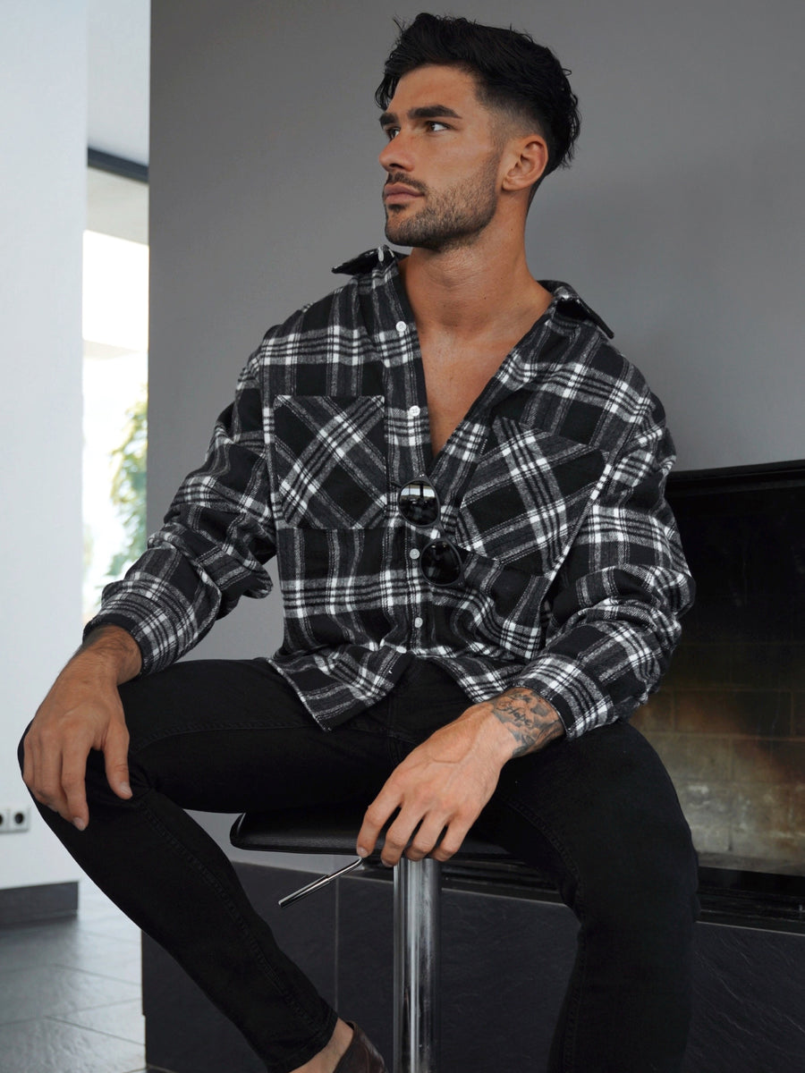 Black and white outlet checkered shirt outfit