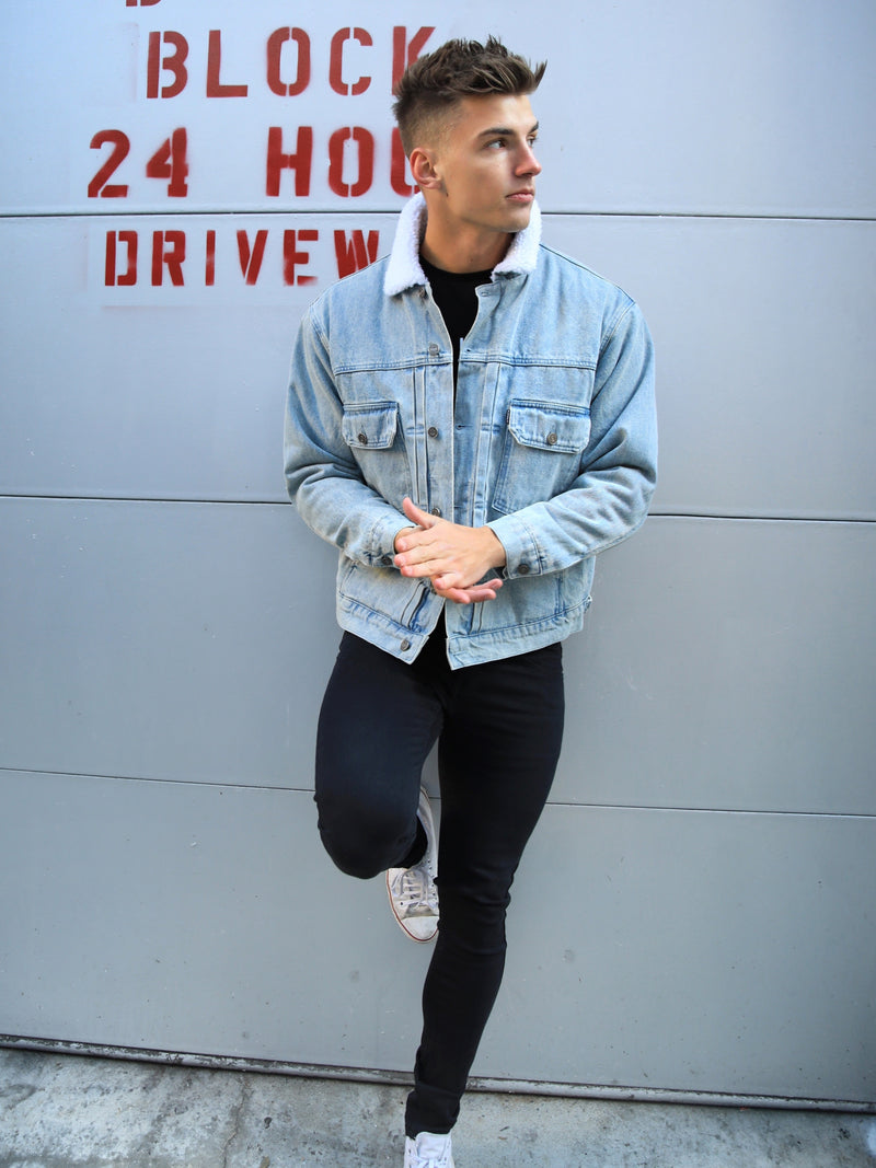 Raleigh Borg Denim Jacket - Light Blue