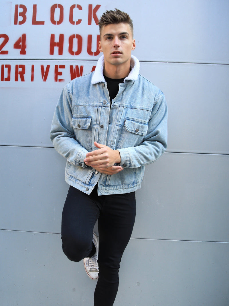 Raleigh Borg Denim Jacket - Light Blue