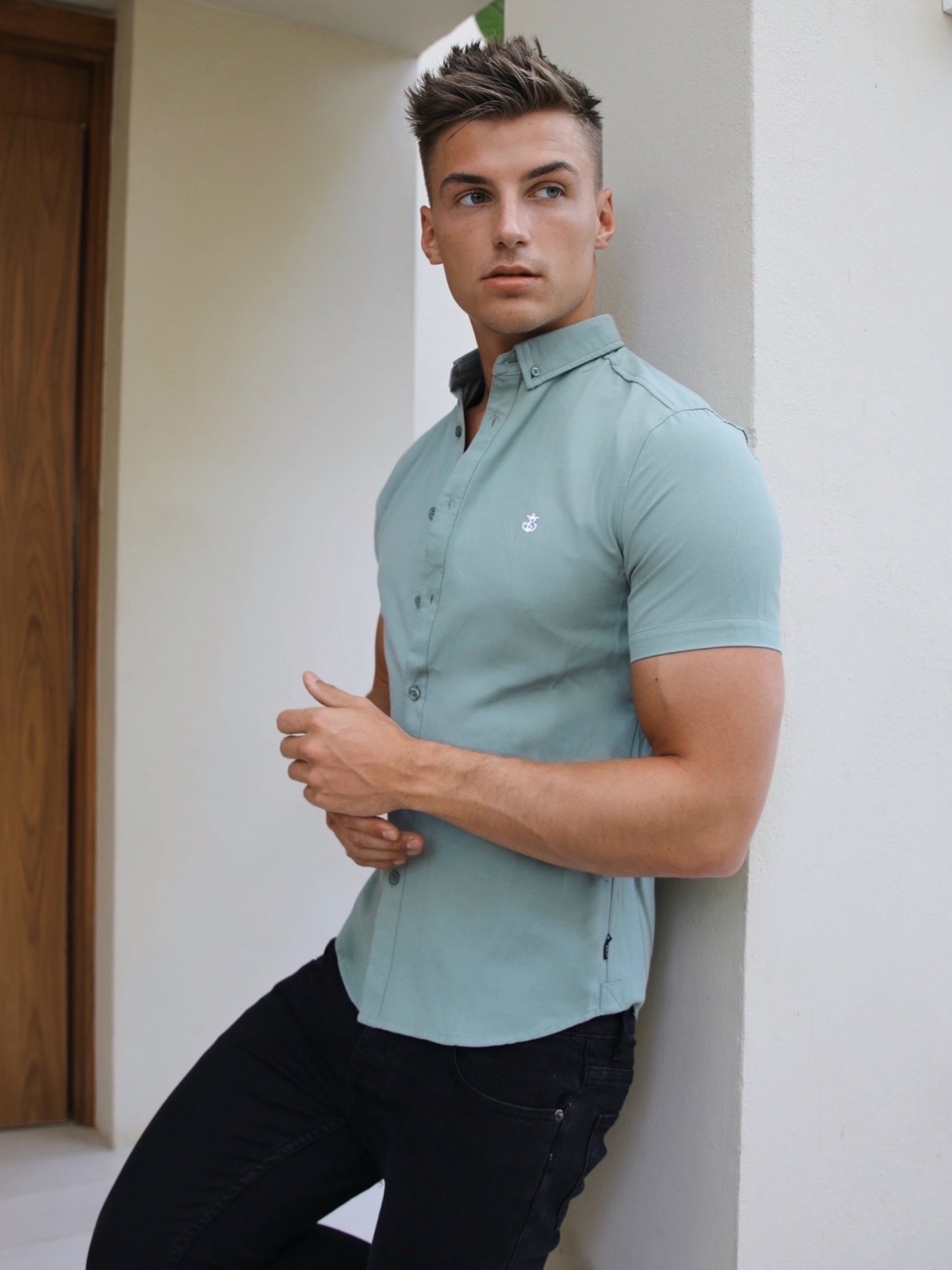 Buy Blakely Pretoria Green Short Sleeve Shirt | Free standard delivery ...